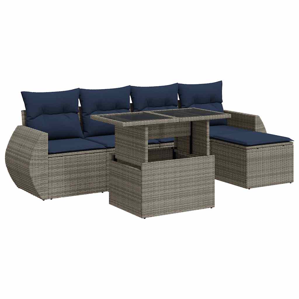 Set Divano da Giardino 6pz con Cuscini Grigio Polyrattan Acacia | homemem39