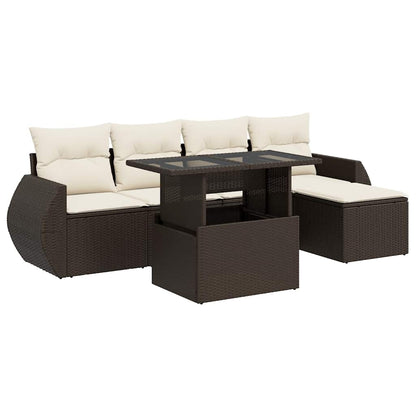 Set Divano da Giardino 6 pz con Cuscini Marrone in Polyrattan | homemem39