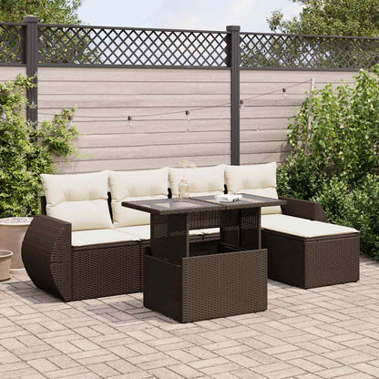 Set Divano da Giardino 6 pz con Cuscini Marrone in Polyrattan | homemem39