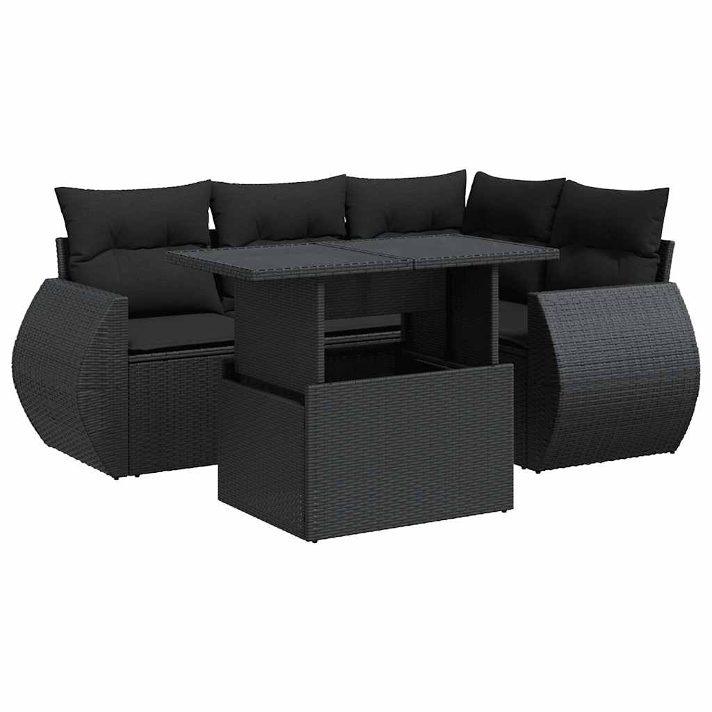 Set Divani da Giardino 5 pz con Cuscini in Polyrattan Nero | homemem39