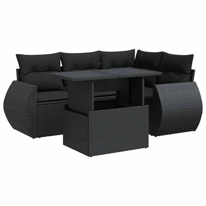 Set Divani da Giardino 5 pz con Cuscini in Polyrattan Nero | homemem39