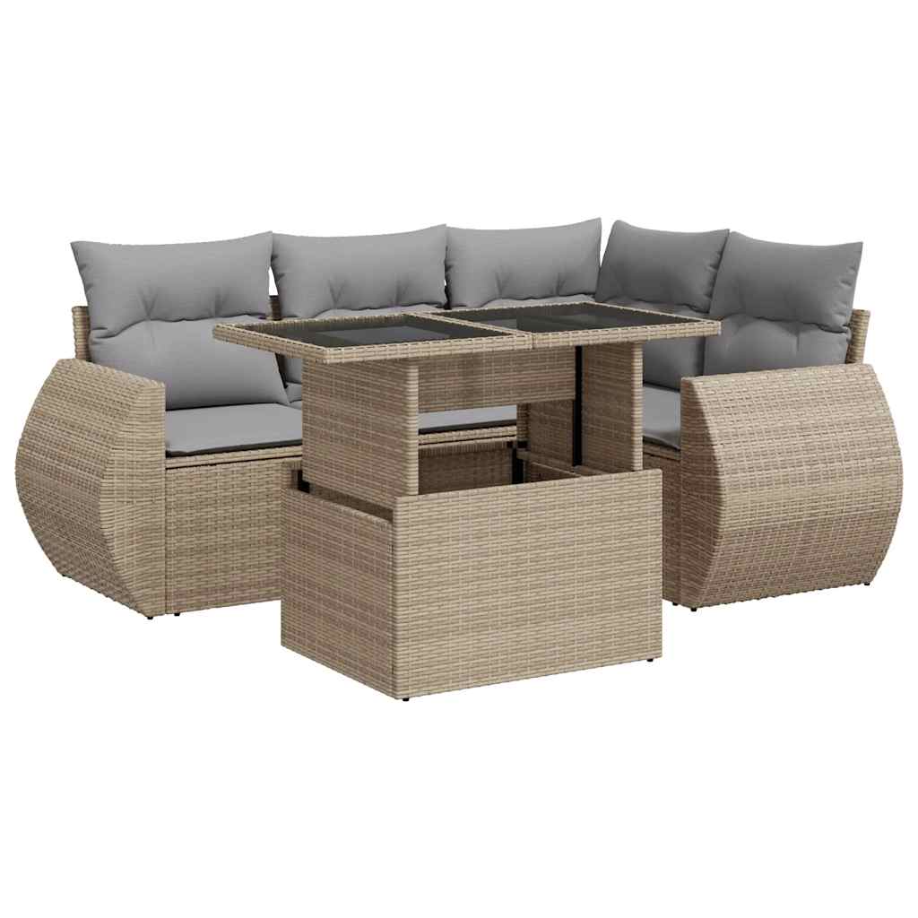 Set Divano da Giardino 5 pz con Cuscini Beige in Polyrattan | homemem39