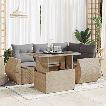 Set Divano da Giardino 5 pz con Cuscini Beige in Polyrattan | homemem39