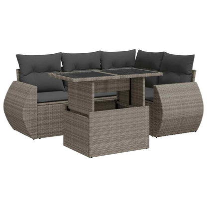 Set Divano da Giardino 5 pz con Cuscini Grigio in Polyrattan
