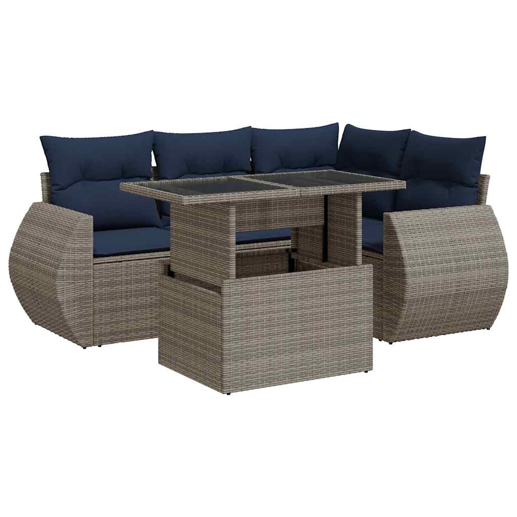 Set Divano Giardino 5 pz con Cuscini Grigio Polyrattan Acacia | homemem39