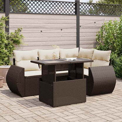 Set Divano da Giardino 5 pz con Cuscini Marrone in Polyrattan | homemem39