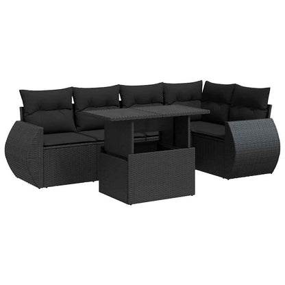 Set Divano da Giardino 6 pz con Cuscini Nero in Polyrattan | homemem39