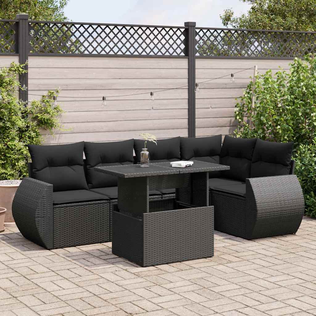 Set Divano da Giardino 6 pz con Cuscini Nero in Polyrattan | homemem39