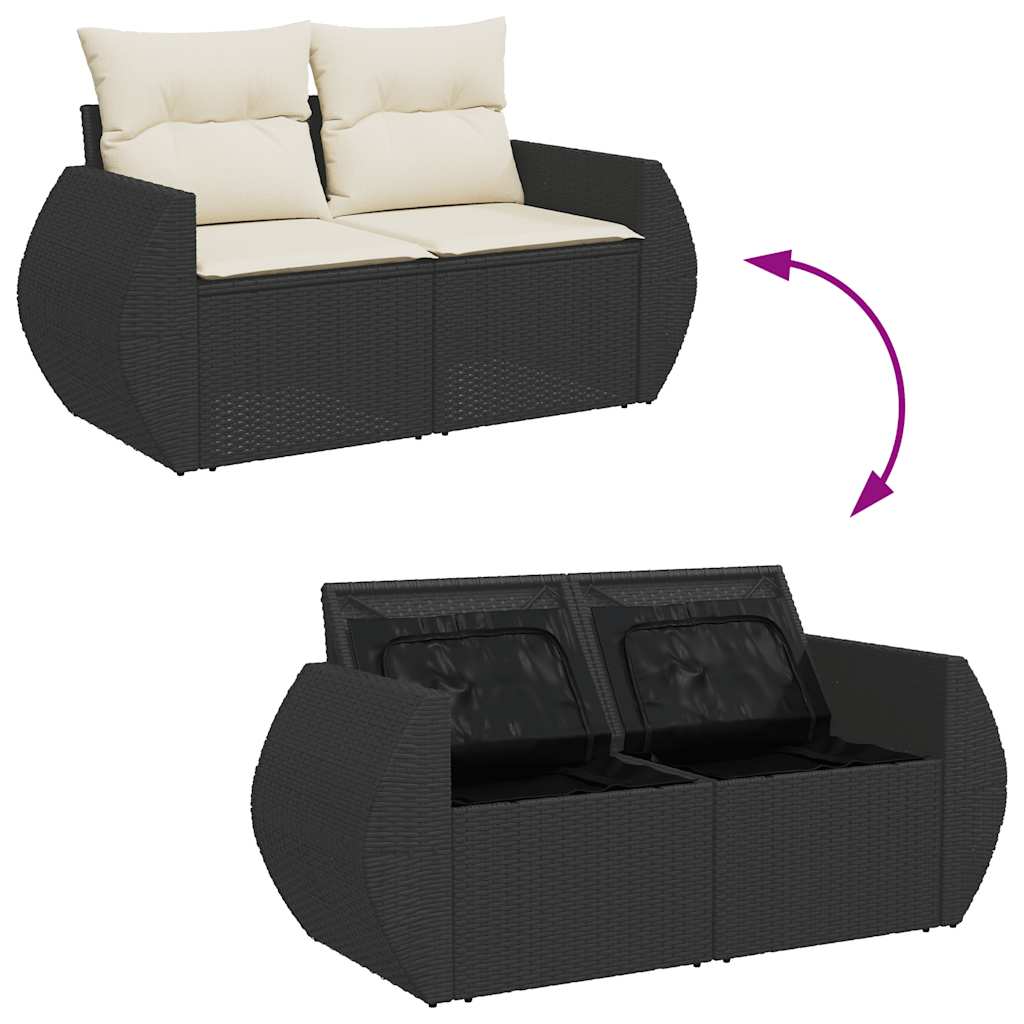 Set Divano da Giardino 6 pz con Cuscini Nero in Polyrattan