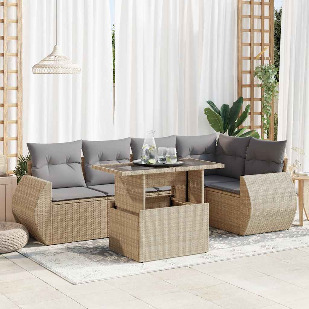Set Divano da Giardino 6 pz con Cuscini Beige in Polyrattan | homemem39