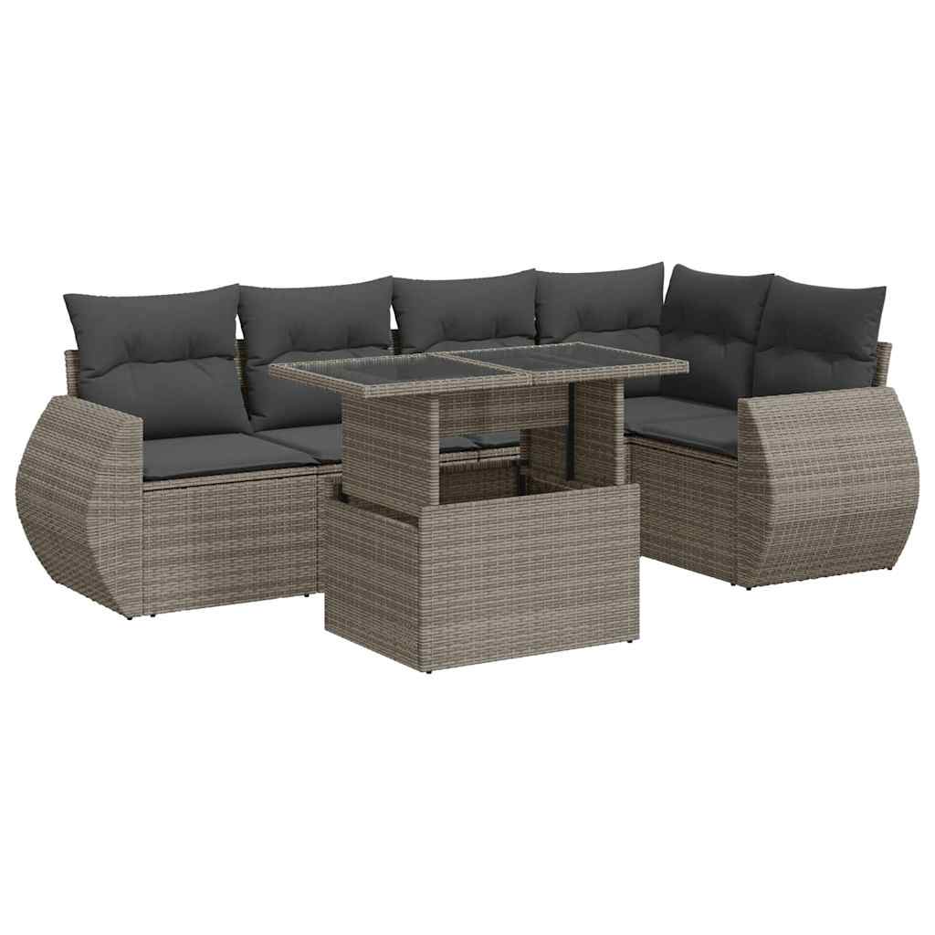 Set Divano da Giardino 6 pz con Cuscini Grigio in Polyrattan