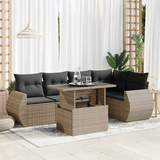 Set Divano da Giardino 6 pz con Cuscini Grigio in Polyrattan