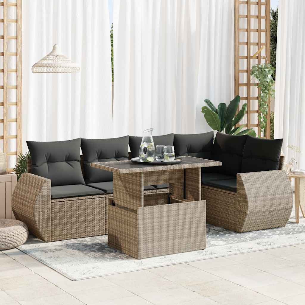 Set Divano da Giardino 6 pz con Cuscini Grigio in Polyrattan