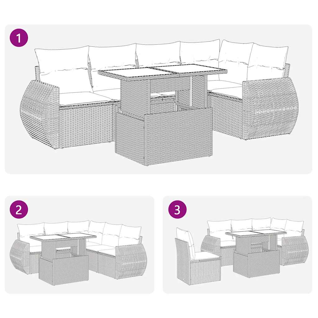 Set Divano da Giardino 6pz con Cuscini Grigio Polyrattan Acacia