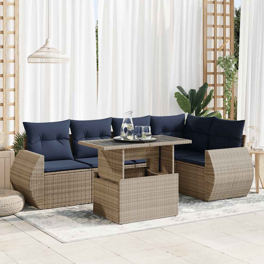 Set Divano da Giardino 6pz con Cuscini Grigio Polyrattan Acacia | homemem39