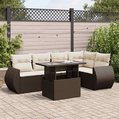 Set Divano da Giardino 6 pz con Cuscini Marrone in Polyrattan | homemem39