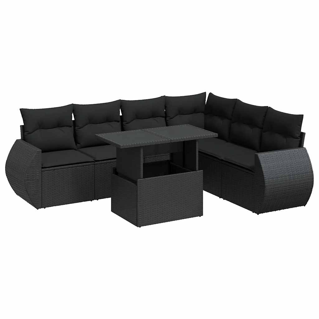 Set Divani da Giardino con Cuscini 7pz Nero Polyrattan | homemem39