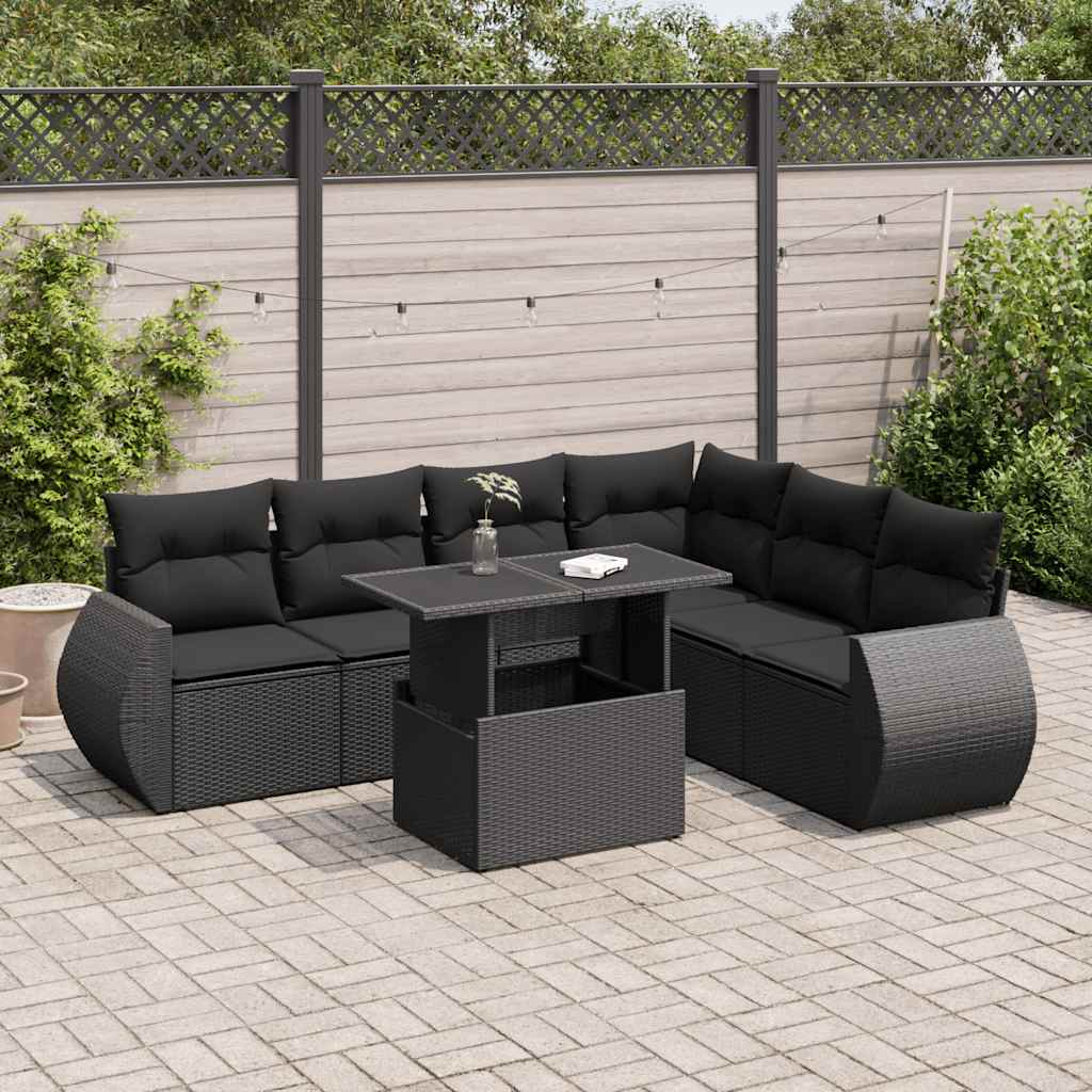 Set Divani da Giardino con Cuscini 7pz Nero Polyrattan | homemem39