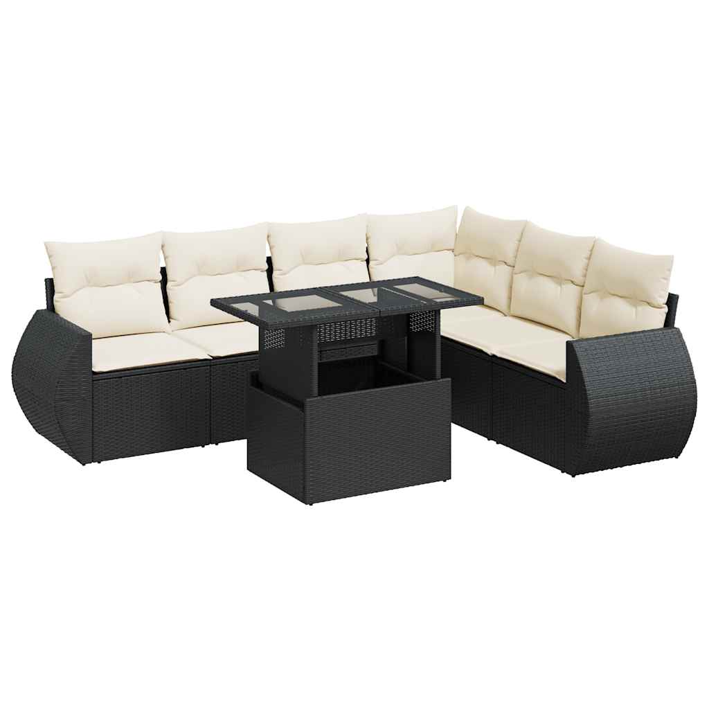 Set Divani da Giardino con Cuscini 7pz Nero Polyrattan | homemem39