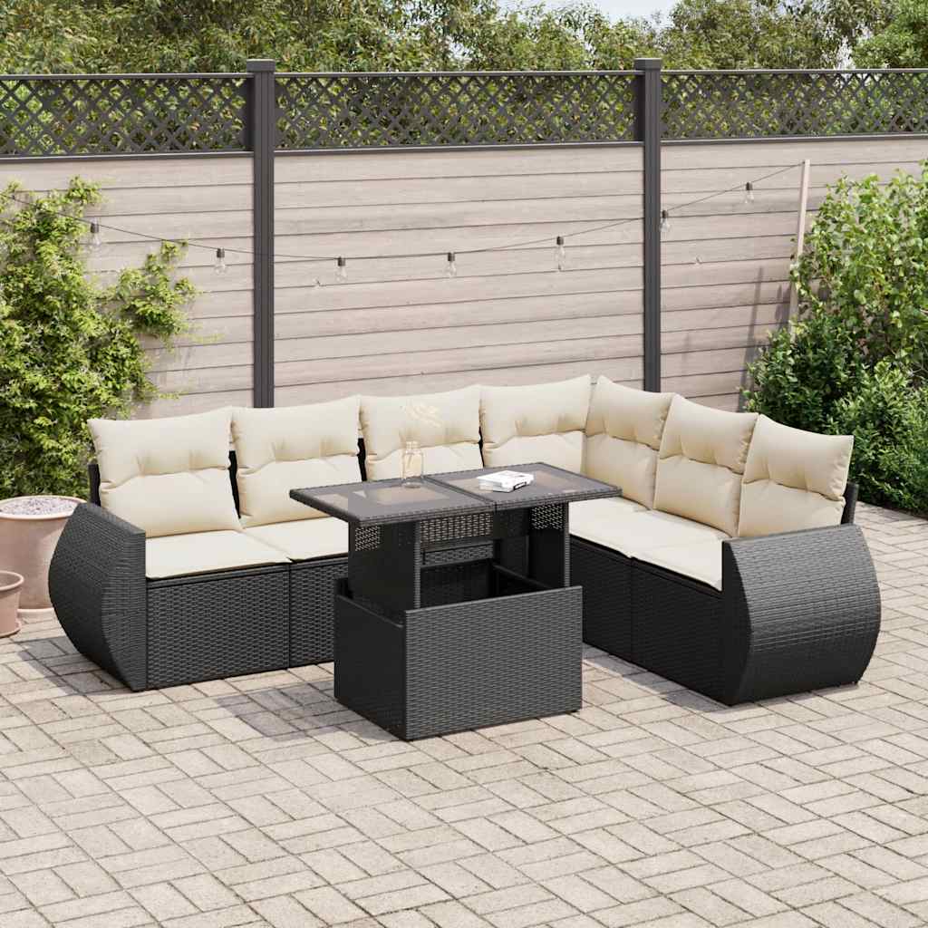 Set Divani da Giardino con Cuscini 7pz Nero Polyrattan | homemem39