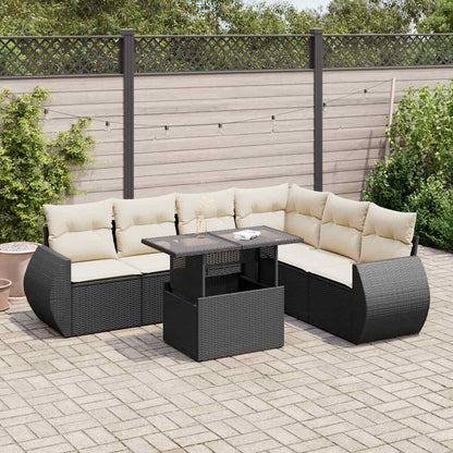 Set Divani da Giardino con Cuscini 7pz Nero Polyrattan | homemem39