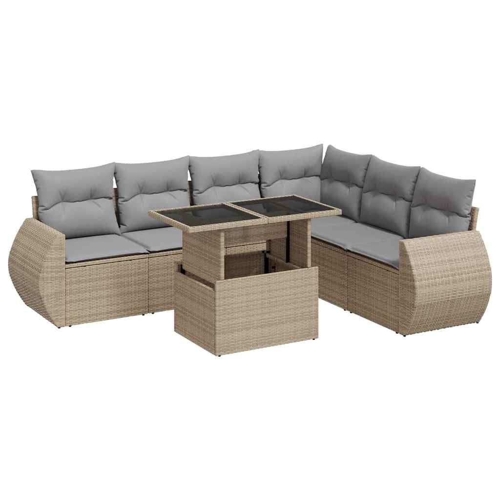 Set Divani da Giardino 7 pz con Cuscini Beige in Polyrattan | homemem39