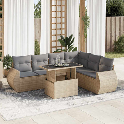 Set Divani da Giardino 7 pz con Cuscini Beige in Polyrattan | homemem39