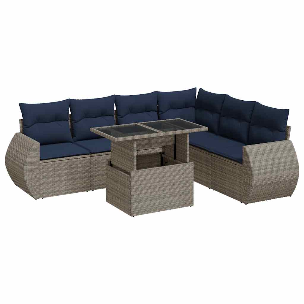Set Divani da Giardino 7pz con Cuscini Grigio Polyrattan Acacia | homemem39