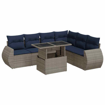 Set Divani da Giardino 7pz con Cuscini Grigio Polyrattan Acacia