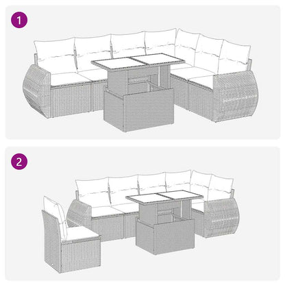 Set Divani da Giardino 7pz con Cuscini Grigio Polyrattan Acacia | homemem39
