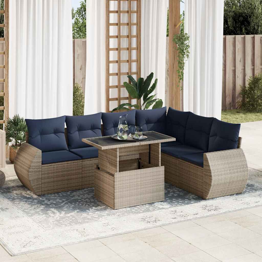 Set Divani da Giardino 7pz con Cuscini Grigio Polyrattan Acacia | homemem39