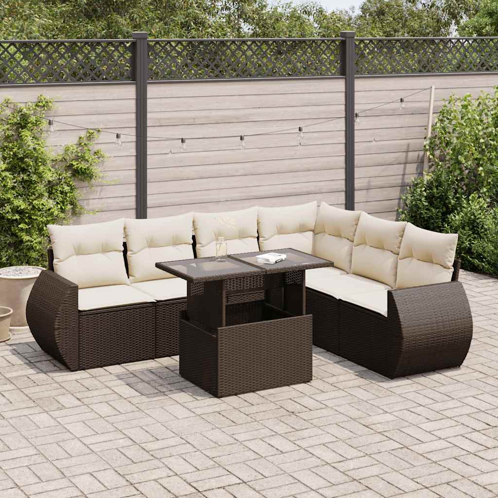 Set Divani da Giardino 7 pz con Cuscini Marrone in Polyrattan | homemem39
