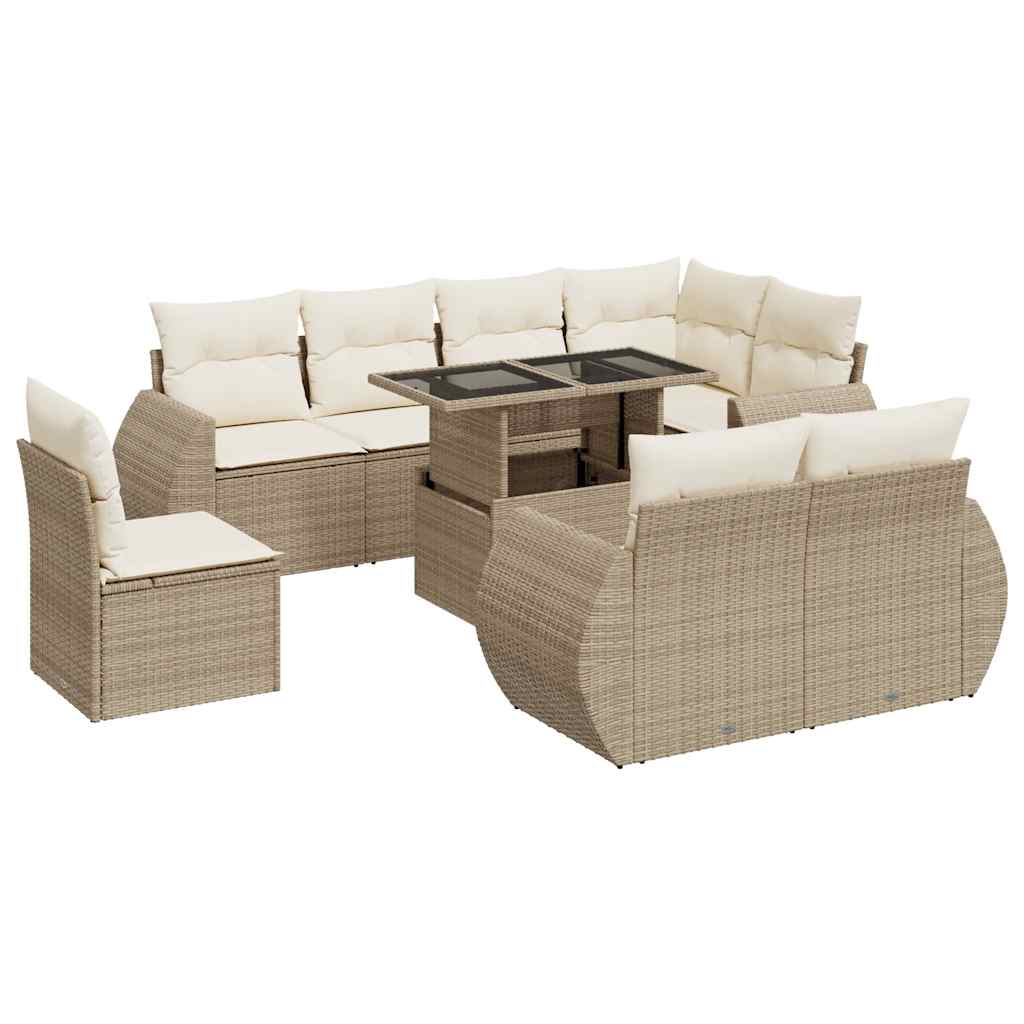 Set Divano da Giardino 9 pz con Cuscini Beige in Polyrattan | homemem39