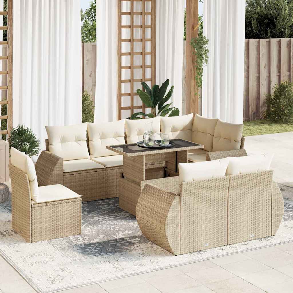 Set Divano da Giardino 9 pz con Cuscini Beige in Polyrattan | homemem39