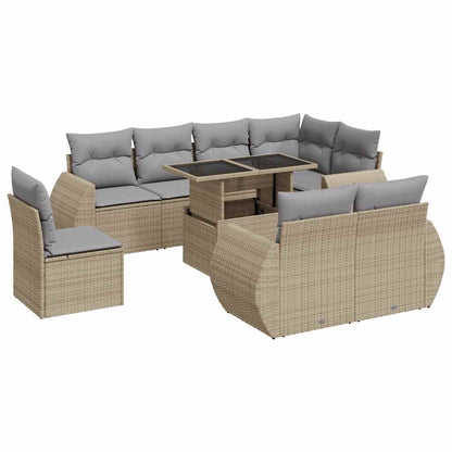 Set Divano da Giardino 9 pz con Cuscini Beige in Polyrattan | homemem39
