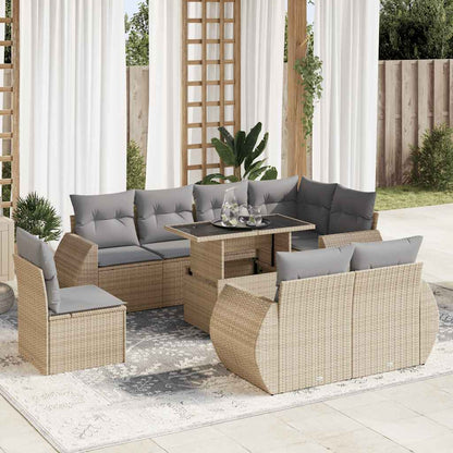 Set Divano da Giardino 9 pz con Cuscini Beige in Polyrattan | homemem39