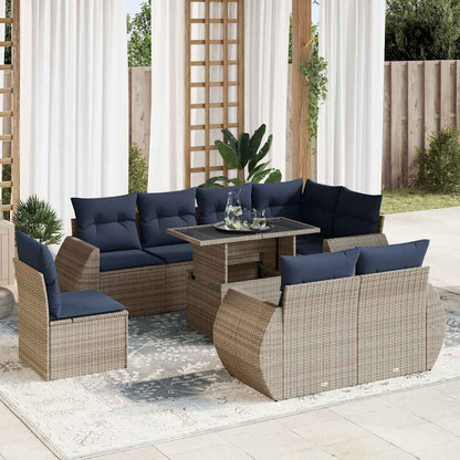 Set Divano da Giardino 9pz con Cuscini Grigio Polyrattan Acacia | homemem39