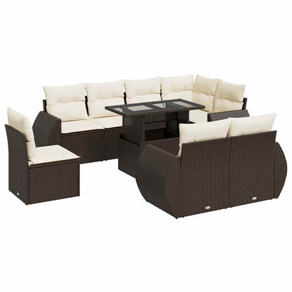 Set Divani da Giardino 9pz con Cuscini Marrone in Polyrattan | homemem39