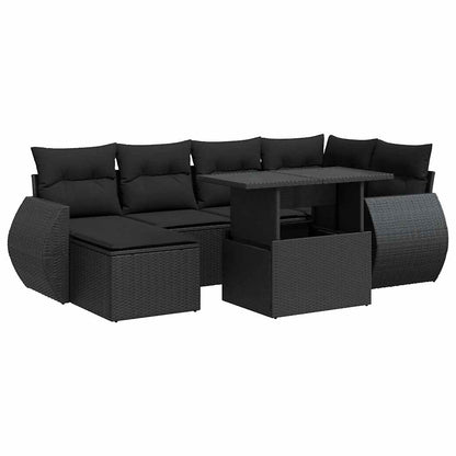 Set Divani da Giardino con Cuscini 7pz Nero Polyrattan | homemem39