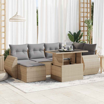 Set Divani da Giardino 7 pz con Cuscini Beige in Polyrattan | homemem39