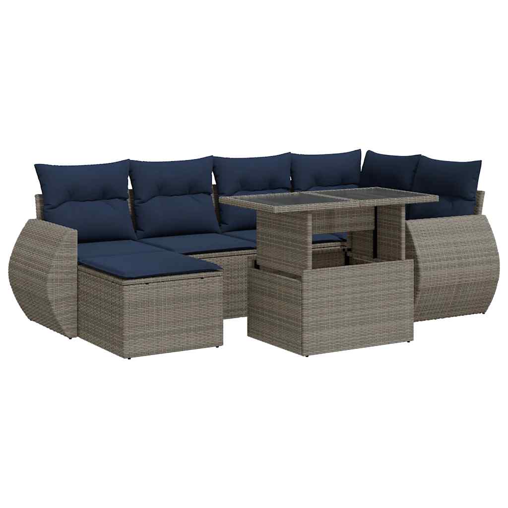 Set Divani da Giardino 7pz con Cuscini Grigio Polyrattan Acacia | homemem39