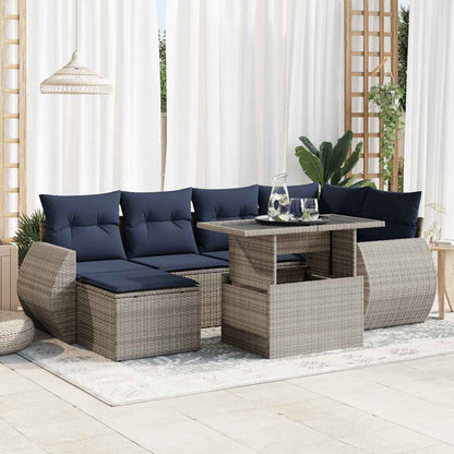 Set Divani da Giardino 7pz con Cuscini Grigio Polyrattan Acacia | homemem39