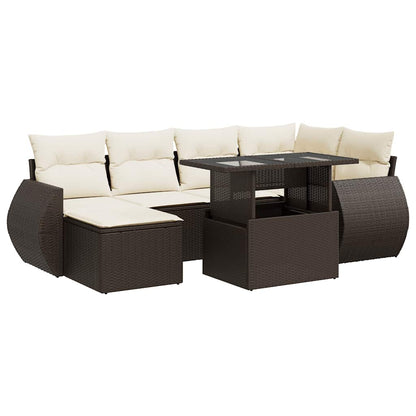 Set Divani da Giardino 7 pz con Cuscini Marrone in Polyrattan | homemem39