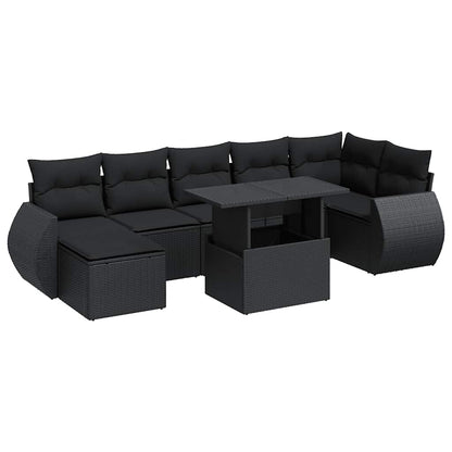 Set Divani da Giardino con Cuscini 8 pz Nero in Polyrattan | homemem39