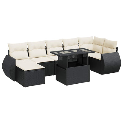 Set Divani da Giardino con Cuscini 8 pz Nero in Polyrattan