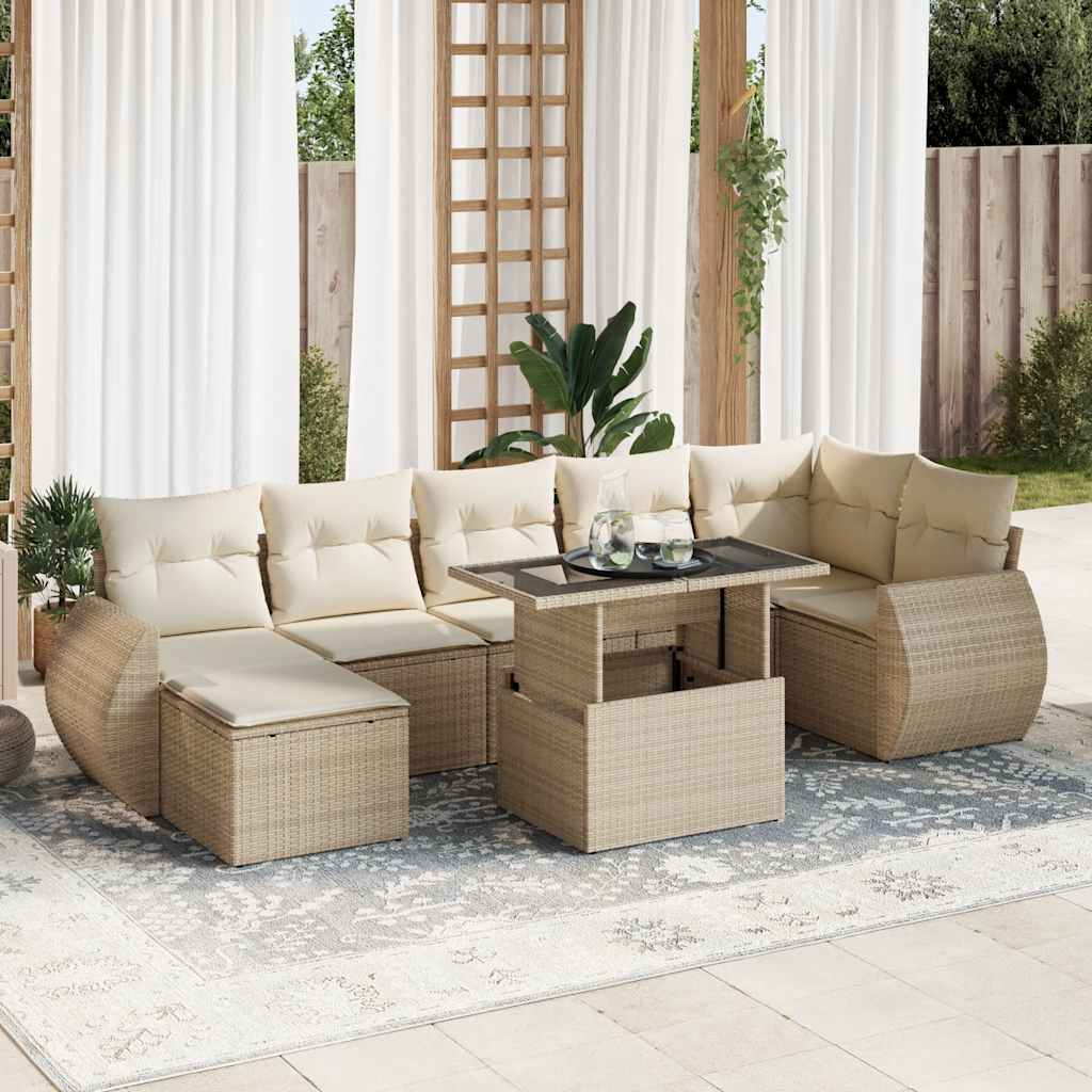 Set Divano da Giardino 8 pz con Cuscini Beige in Polyrattan | homemem39