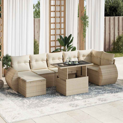 Set Divano da Giardino 8 pz con Cuscini Beige in Polyrattan | homemem39