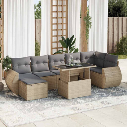 Set Divano da Giardino 8 pz con Cuscini Beige in Polyrattan | homemem39