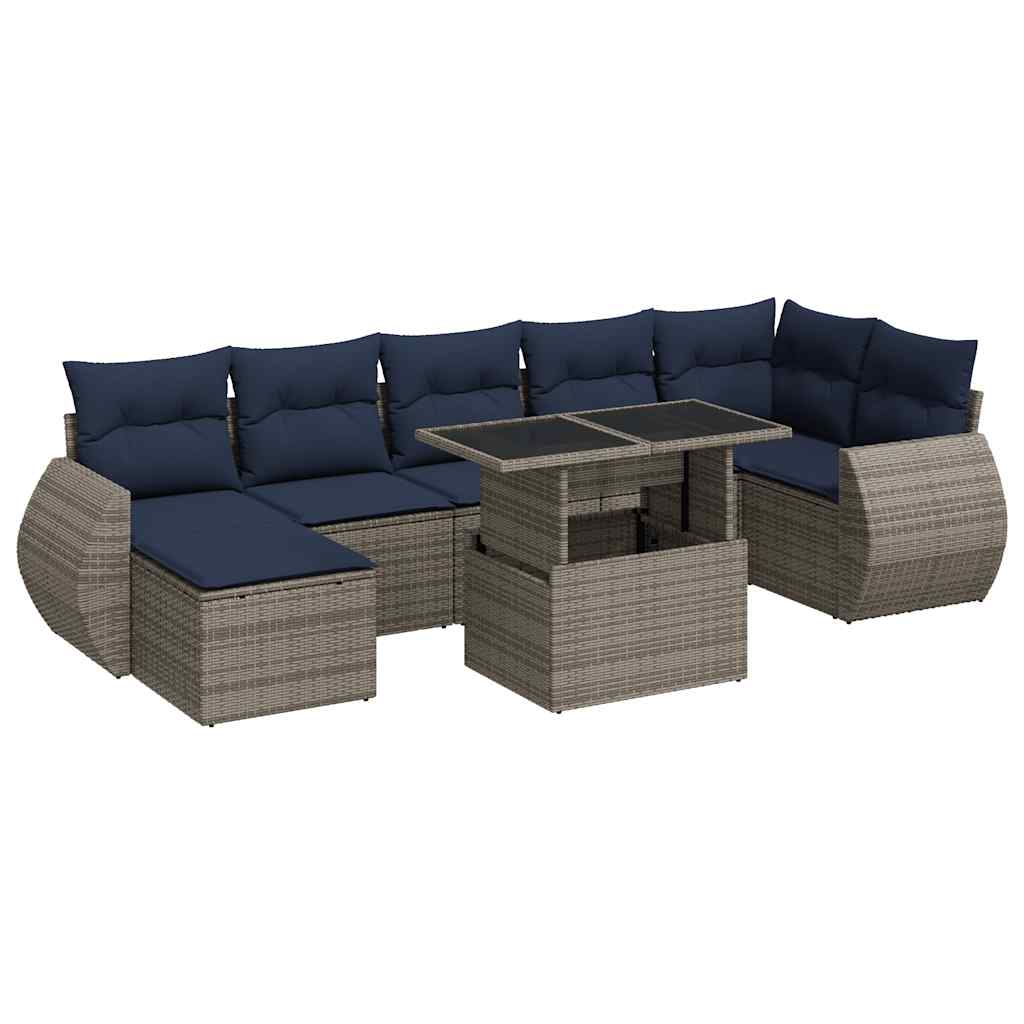 Set Divano da Giardino 8pz con Cuscini Grigio Polyrattan Acacia | homemem39