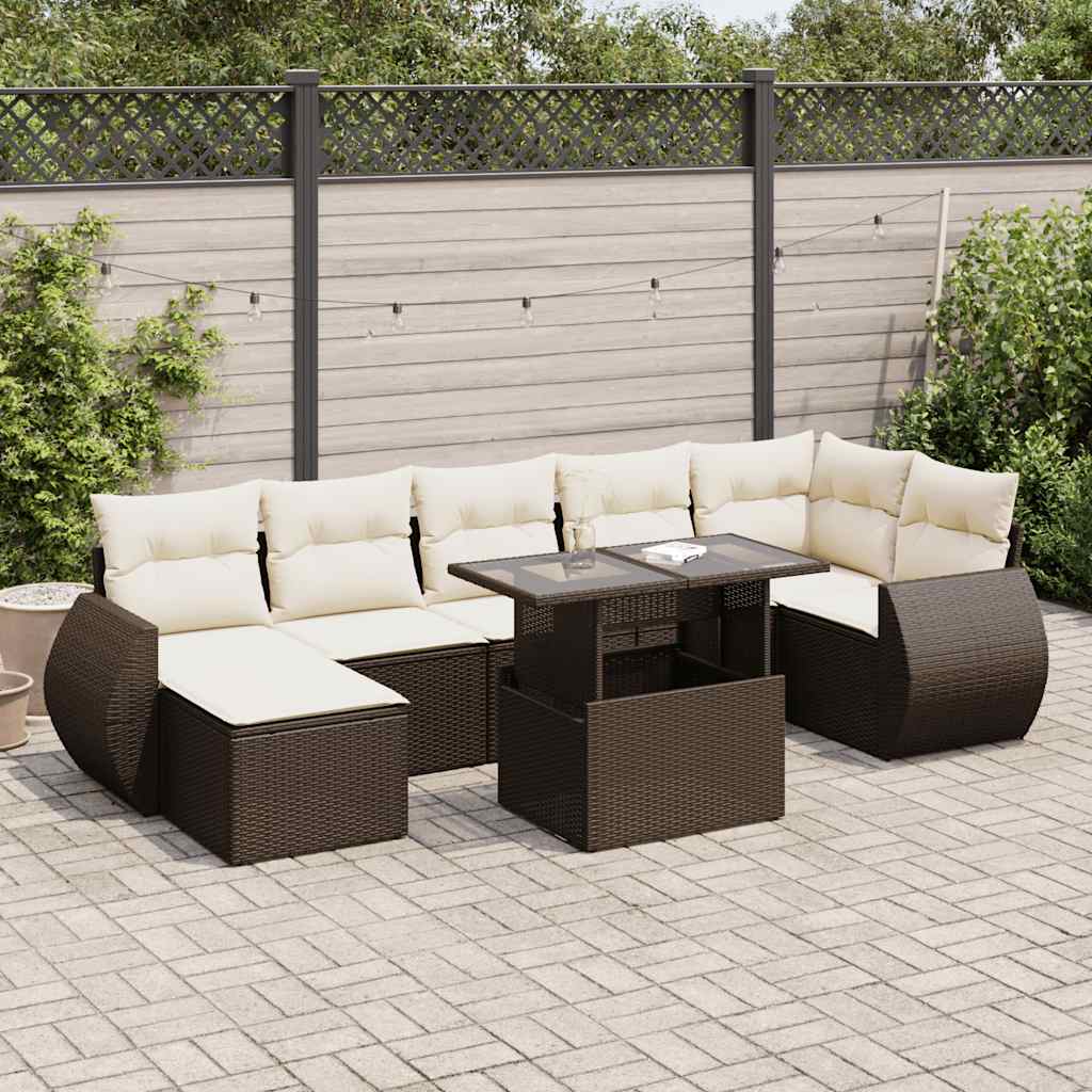Set Divani da Giardino 8 pz con Cuscini Marrone in Polyrattan | homemem39